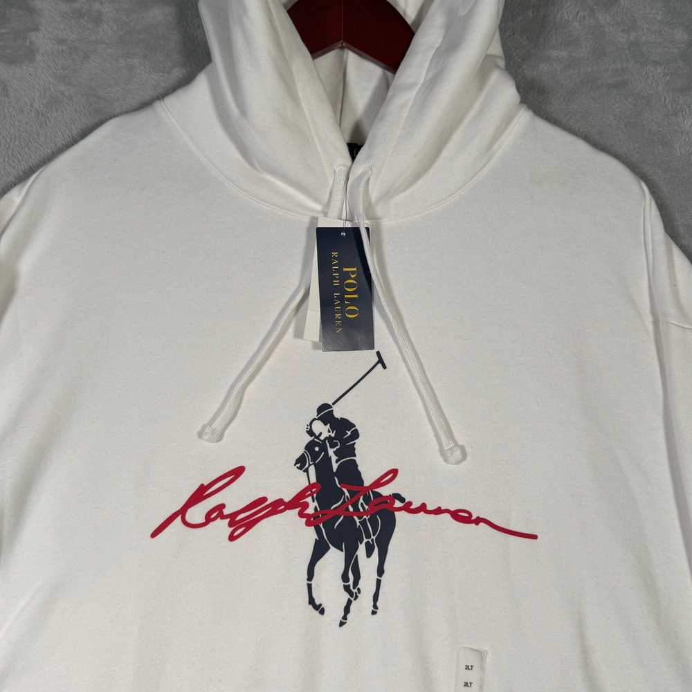 Ralph Lauren Hoodie Mens 2XLT 2XL Tall White Pony Pullover Polo Fleece‎